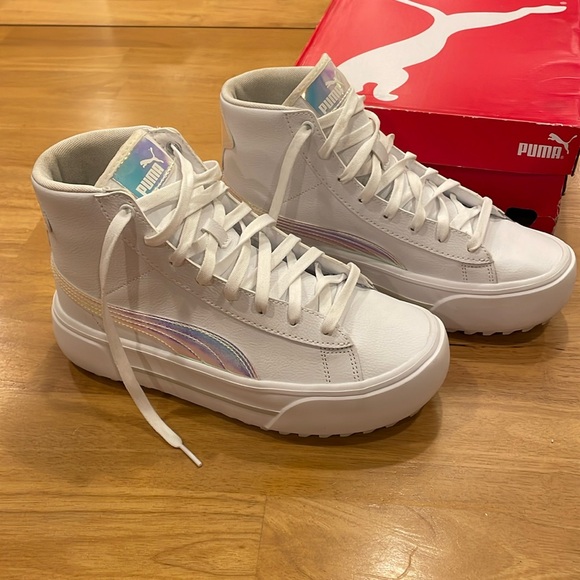 Puma Kaia Mid Irisistable White Nimbus Cloud 8.5 Soft Foam Platform Sneakers - Picture 1 of 15